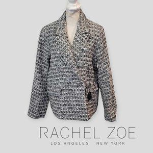 NEW Rachel Zoe  Black White Houndstood Tweed Blazer Jacket Large